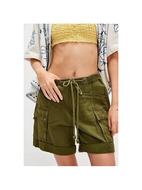 Free People Frankie Washed Garden Snake Snap Pockets Cargo Shorts